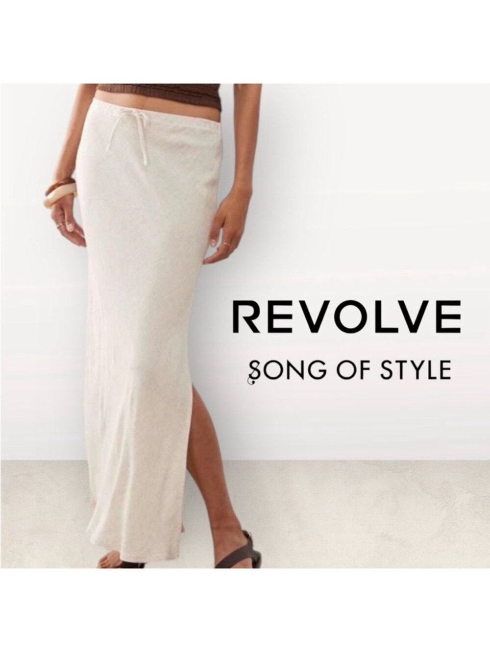 Song Of Style Linen Blend Maxi Side Slit Skirt Oatmeal Old Money 90s Sz M